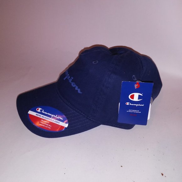 Champion Mens Hat Relaxed Fit Navy Blue One Size Pre Curved Bill Cotton Logo Buc - Picture 4 of 11
